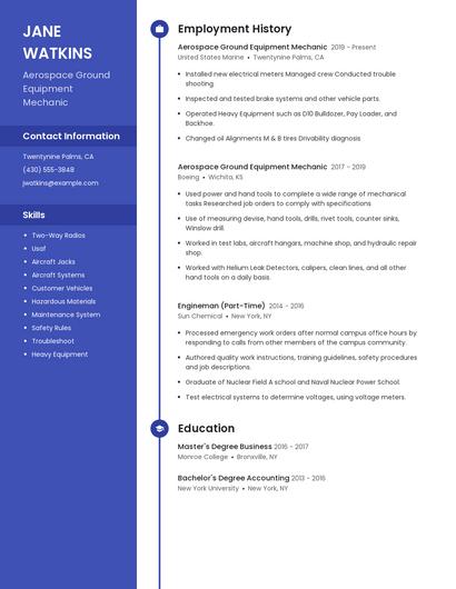Aerospace Ground Equipment Mechanic Resume