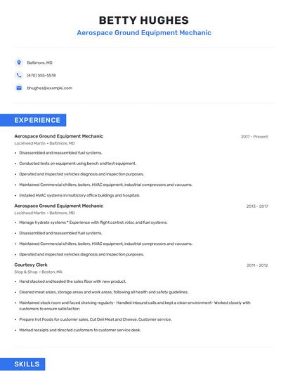 Aerospace Ground Equipment Mechanic Resume