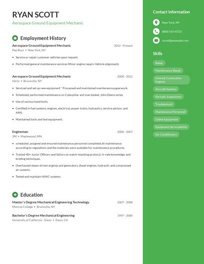 Aerospace Ground Equipment Mechanic Resume