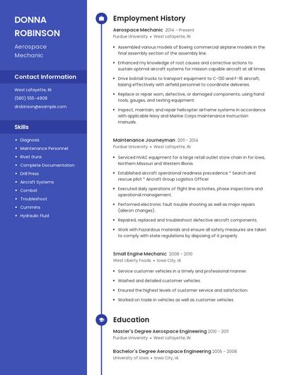 Aerospace Mechanic Resume