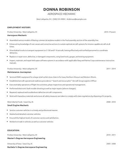 Aerospace Mechanic Resume