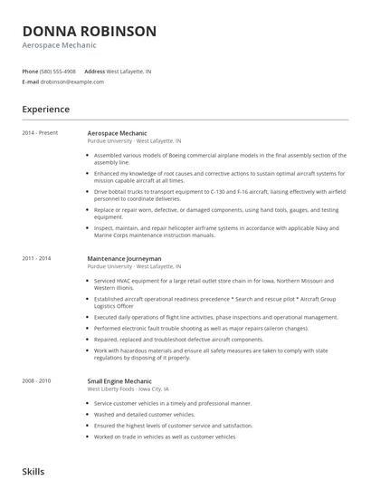Aerospace Mechanic Resume