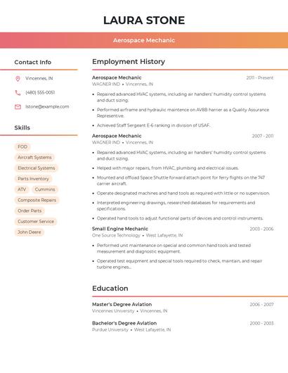 Aerospace Mechanic Resume