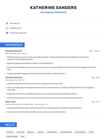 Aerospace Mechanic Resume