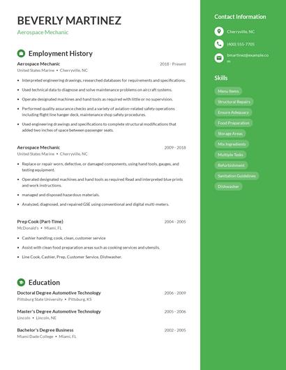 Aerospace Mechanic Resume