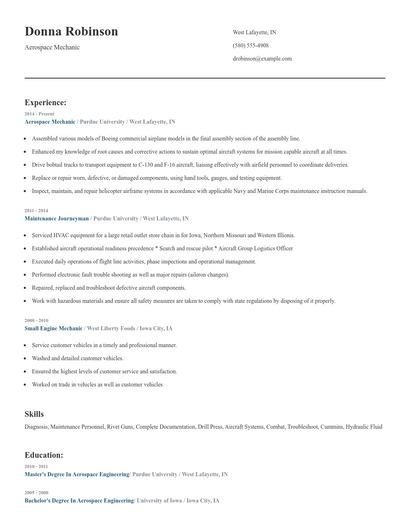 Aerospace Mechanic Resume