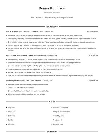 Aerospace Mechanic Resume
