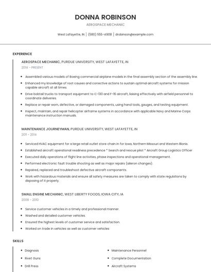 Aerospace Mechanic Resume