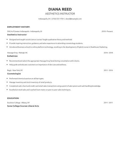 Aesthetics Instructor Resume