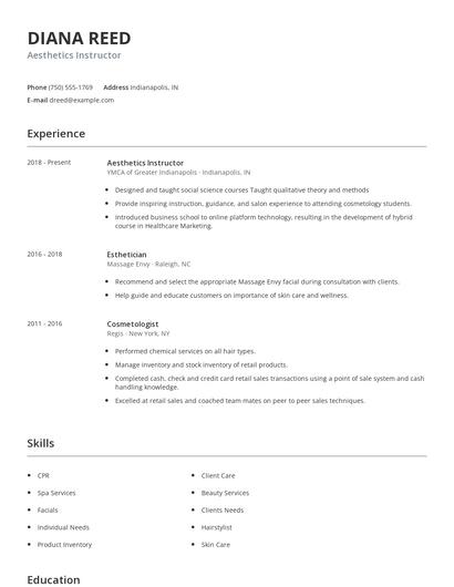 Aesthetics Instructor Resume