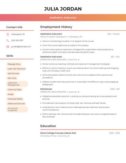Aesthetics Instructor Resume