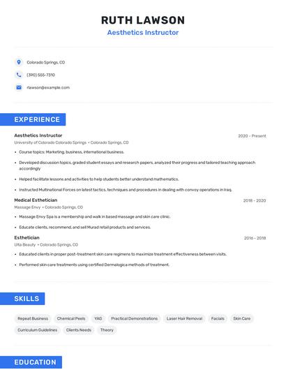 Aesthetics Instructor Resume