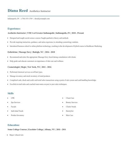 Aesthetics Instructor Resume