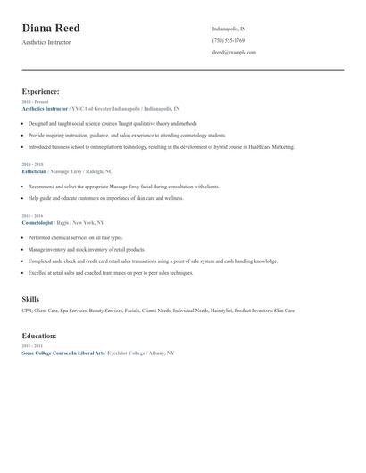 Aesthetics Instructor Resume