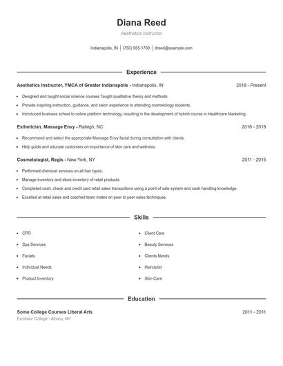 Aesthetics Instructor Resume