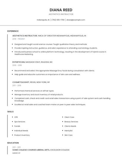 Aesthetics Instructor Resume