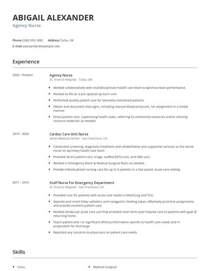 Agency Nurse Resume