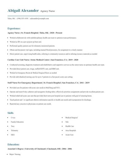 Agency Nurse Resume