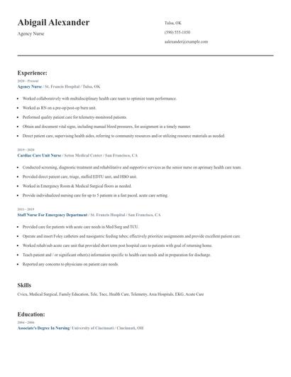 Agency Nurse Resume