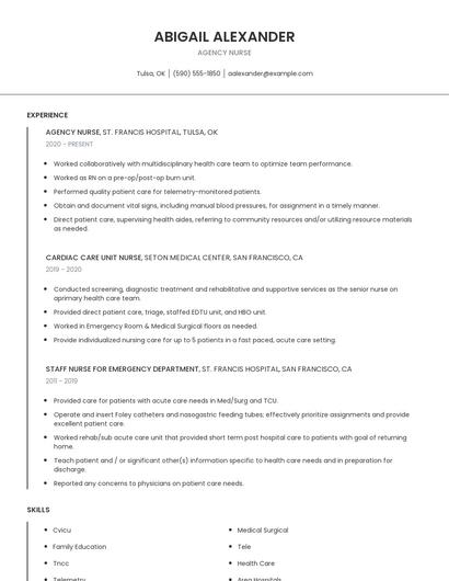 Agency Nurse Resume