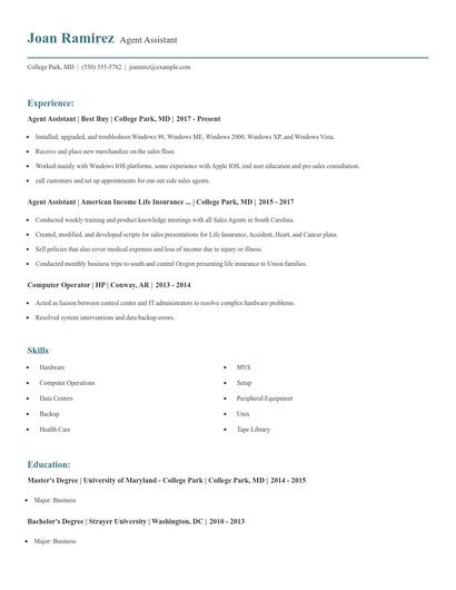 Agent Assistant Resume