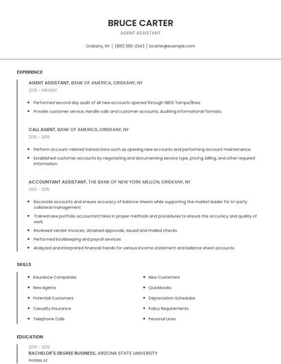 Agent Assistant Resume