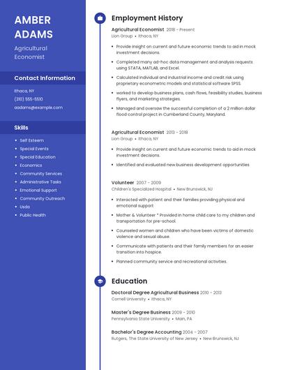 Agricultural Economist Resume