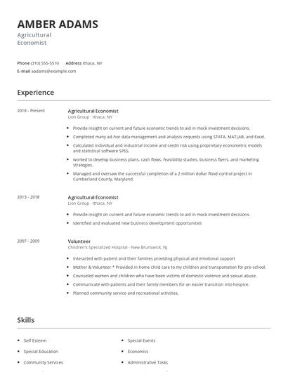Agricultural Economist Resume