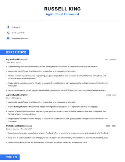 Agricultural Economist Resume