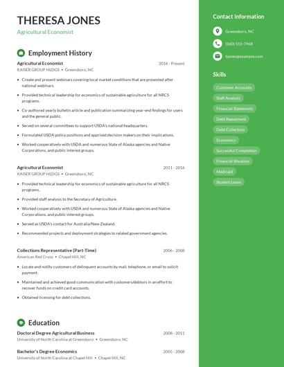 Agricultural Economist Resume