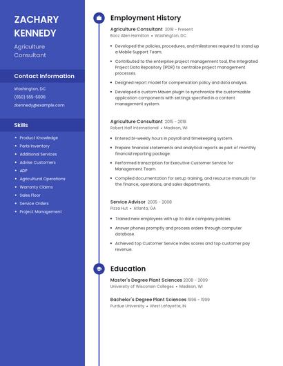 Agriculture Consultant Resume