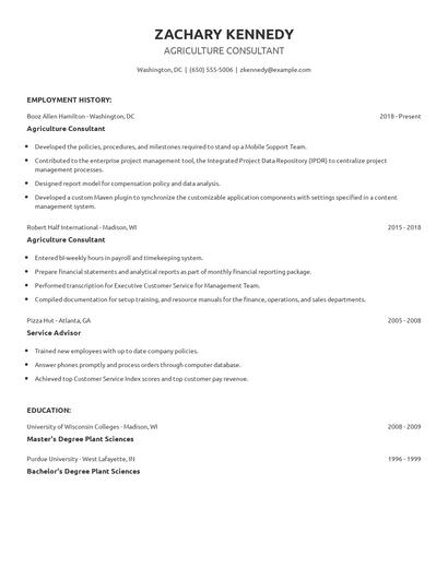 Agriculture Consultant Resume