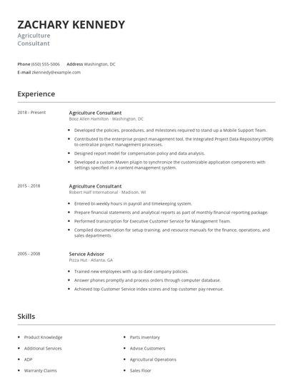 Agriculture Consultant Resume