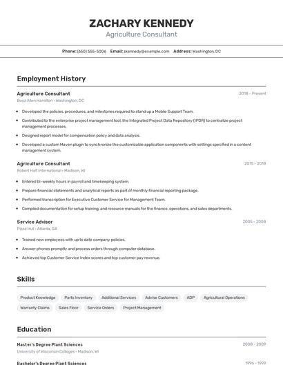 Agriculture Consultant Resume