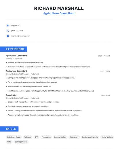 Agriculture Consultant Resume
