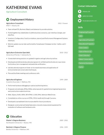 Agriculture Consultant Resume