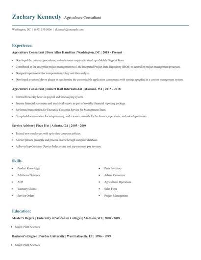 Agriculture Consultant Resume