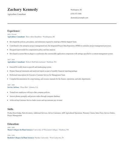Agriculture Consultant Resume