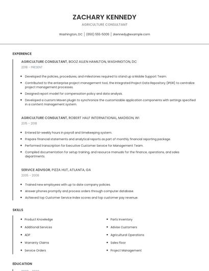 Agriculture Consultant Resume
