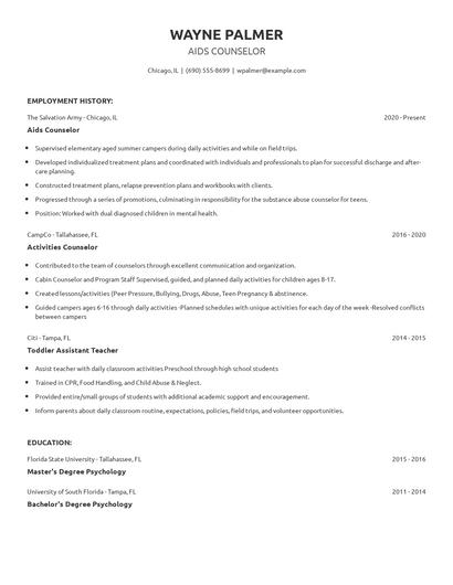 Aids Counselor Resume