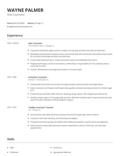 Aids Counselor Resume