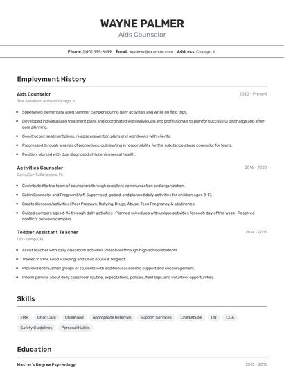 Aids Counselor Resume