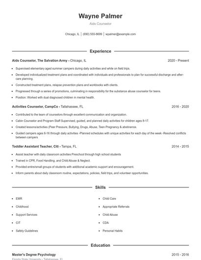 Aids Counselor Resume