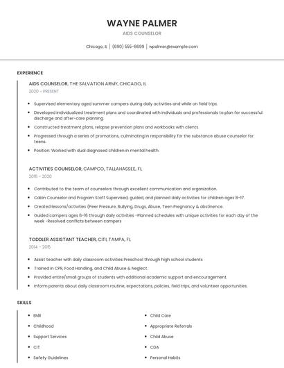 Aids Counselor Resume
