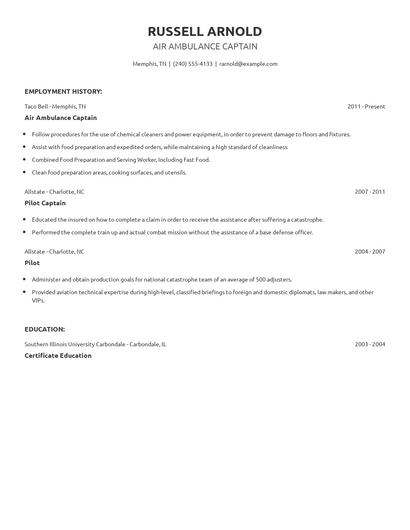 Air Ambulance Captain Resume