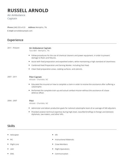 Air Ambulance Captain Resume