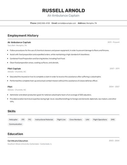 Air Ambulance Captain Resume