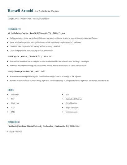 Air Ambulance Captain Resume