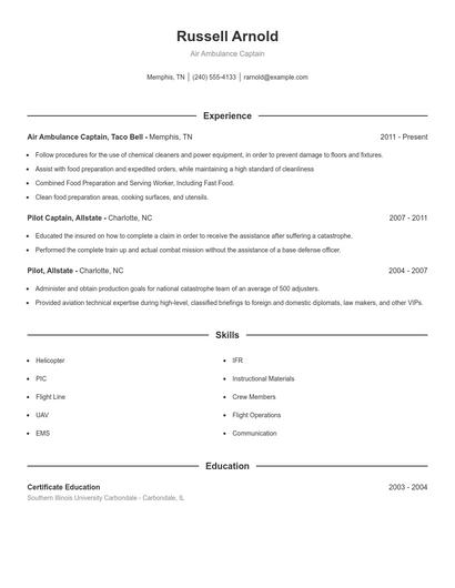 Air Ambulance Captain Resume