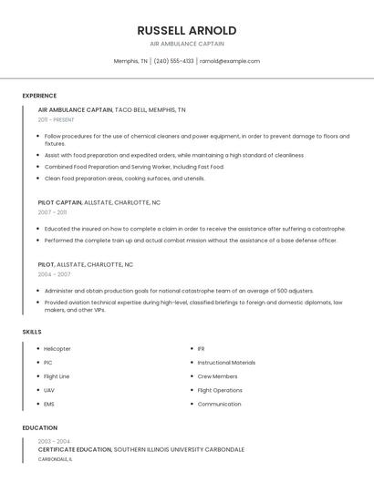 Air Ambulance Captain Resume